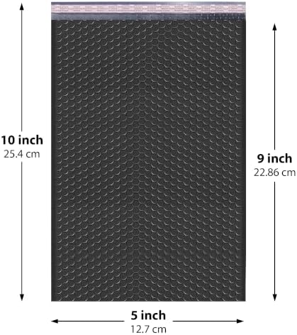 Black Bubble Mailers 5x10, Self Seal Poly Padded Envelopes #00, 250 Pack - Image 2