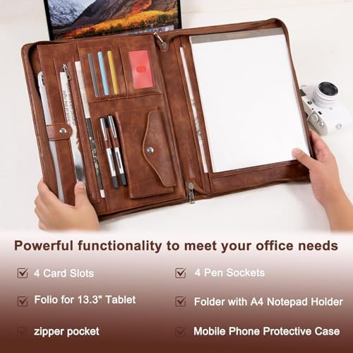 AZXCG Personalized Leather Portfolio,Free Engraved Name,Padfolio for Women Organizer with Zippered, A4 Notepad Holder, Portfolio with Handle,Business Portfolio with A4 Writing Pad,Gift for Men&Women - Image 3