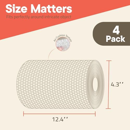 Bubble Wrap for Packing & Moving 4 Pack, 72 FT x 12” Bubble Cushioning Wrap with 3/16” Small Bubbles & 10 Fragile Stickers, Tear-Perforated Every 12”, Lightweight Protective Packaging for Moving - Image 2