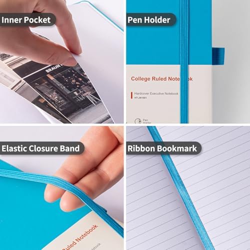 Heture Hardcover Notebooks, 6 Packs A5 Lined Journals Notebook for Writing 160 Pages, 8.2 x 5.5 inch, 6 Colors Classic Ruled Notebooks for College/Work/Travel (Turquoise Blue, 1 Pack) - Image 3