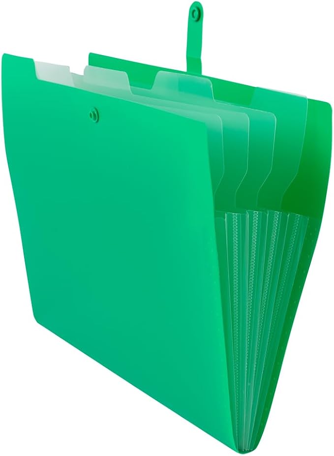 JAM PAPER Slim Expanding File Folder - 5 Pocket Plastic File Folder – Snap Closure - 9 x 11 1/2 - Green - Sold Individually by JAMPaper