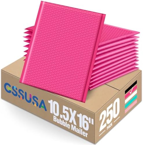 GSSUSA Pink Bubble Mailers 10.5x16" 250 Pack Padded Envelopes Self Seal by GSSUSA