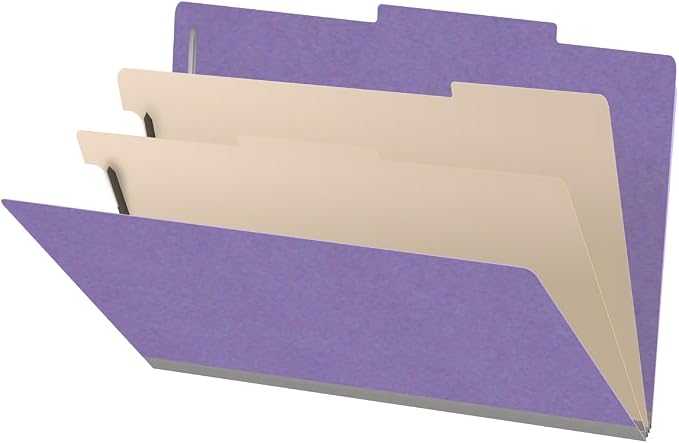 18 pt Heavy Duty Top Tab Color Folders, 2/5 Cut ROC Top Tab, Legal Size, 2 Dividers, Purple (Box of 10) by Ecom+Folders