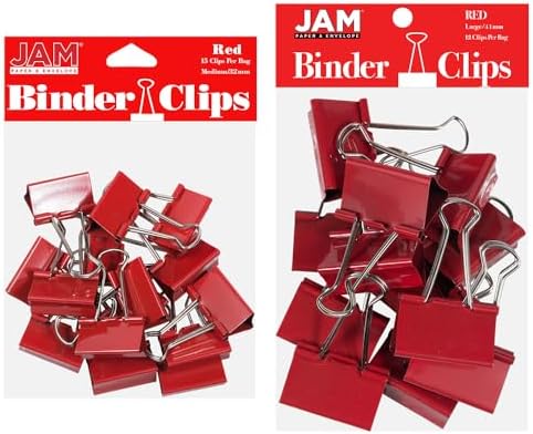 JAM PAPER Colorful Binder Clips Assortment - Medium & Large Size - Red Binderclips - 27 Clips/Pack by JAMPaper