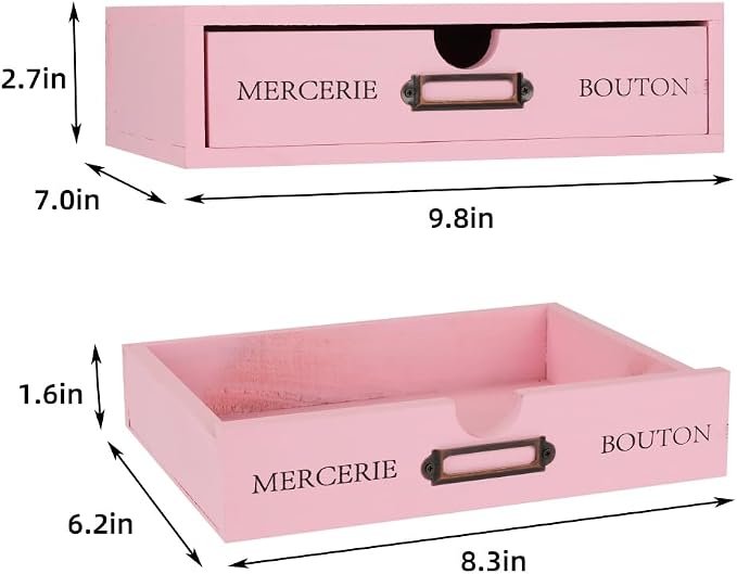 Wooden Drawers Pink Wood Desktop Organizer with Drawers | Vintage Wooden Storage Box for Apothecary Cabinet, Wood Drawer, Countertop Drawer for Library Card Catalog Cabinet - Image 3