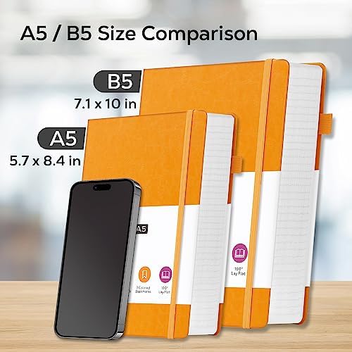 FOCUS DAY Leather Lined Notebook Journal, 320 Pages Hardcover Notebook Journals for Writing Note Taking Women & Men, B5 (7.1'' X 10'') College Ruled Daily Notebook Journal, Orange - Image 5
