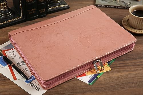 Pink Leather Padfolio for Women, Business Leather Binder 3 Ring Portfolio, Personalzied Leather Portfolio Binder (Pink, Custom) - Image 3