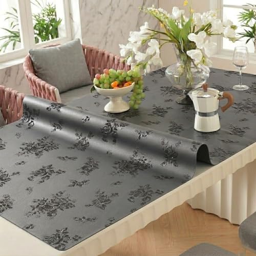 Floral Table Cover Protector Table Craft Mat, 36 x 60 Inch Upgraded 2.0mm Thick, Floral PVC Table Top Protector for Dining Room, Waterproof Black Desk Pad Mat, Easy to Wipe & Cut by PEADEEAS