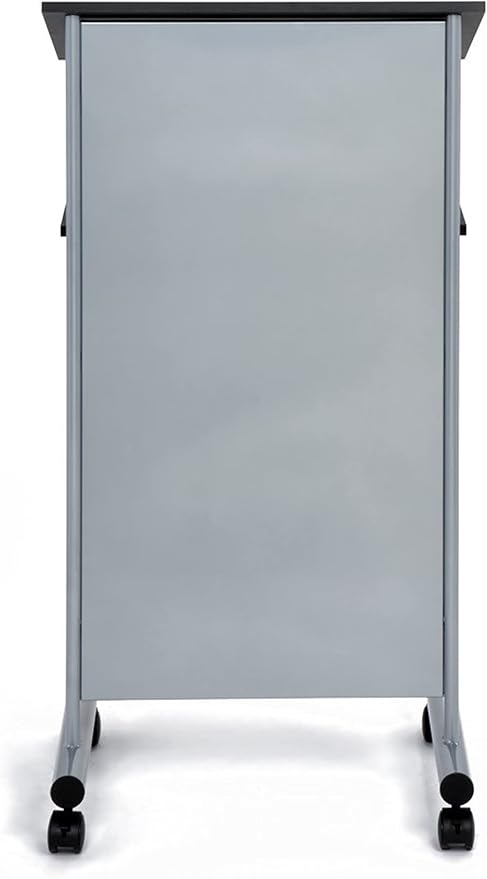 Wheeled Lectern Podium - Standing Desk with Storage Shelf - Silver/Black - Ideal for Presentations and Laptop Use - Image 8