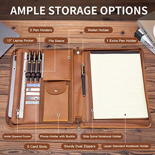 Zippered Leather Portfolio with Front Pocket for 8.5 x 11" Legal Pad - Image 4