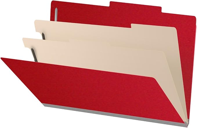 25 Pt. Pressboard Classification Folders, 2/5 Cut ROC Top Tab, Legal Size, 2 Dividers, Deep Red (Box of 10) by Ecom+Folders