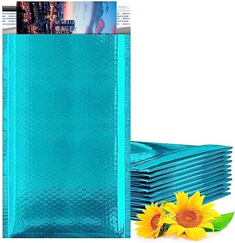 Metallic Bubble Mailers, Teal Glossy Padded Envelopes 5 x 9 Inches, Cushion Bubble Shipping Bags, Self Seal Mailing Envelopes, Pack of 250 by PUREVACY