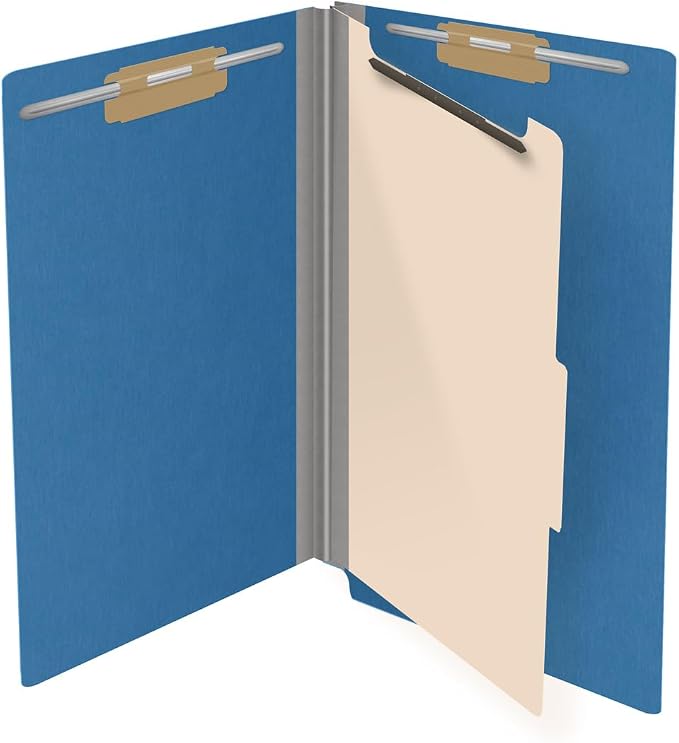 Ecom Folders Top Tab Pressboard Classification Folders | Legal Size 25 Pt Stock with 1 Divider | 2/5 Cut ROC Tab for Medical & Office Filing | 4 Filing Sections | Royal Blue, Box of 10 - Image 4
