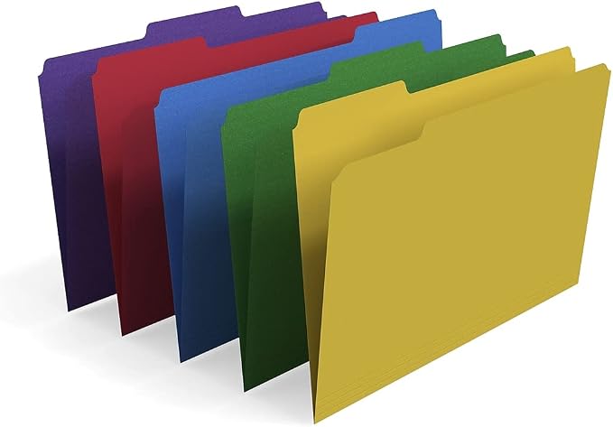 Staples File Folders, Legal Size, 1/3‑Cut Tabs, Assorted Colors, Heavy‑Duty Paper Stock, 100/Box by Staples