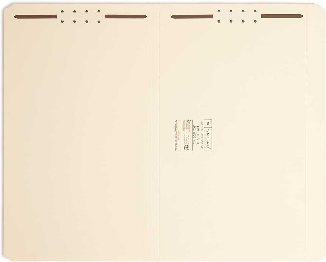 Smead Fastener File Folder, 2 Fasteners, Straight-Cut Tab, Legal Size, Manila, 50 per Box (19513) - Image 2