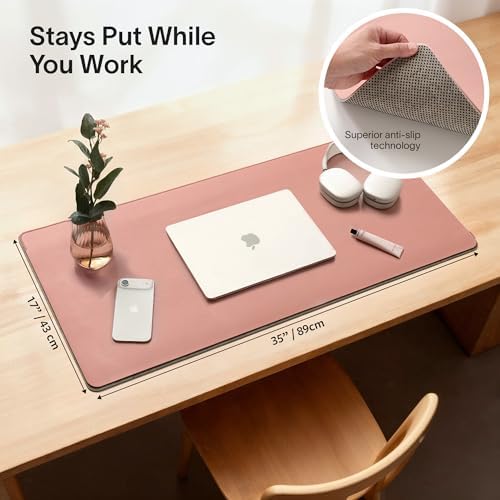 Nordik Felt and Leather Desk Mat - Dual Layer Desert Blush 35 x 17 in - Image 5