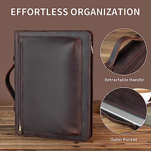 YIWEN Leather Portfolio with Handle, Zippered Front Pocket and Clip - Image 3