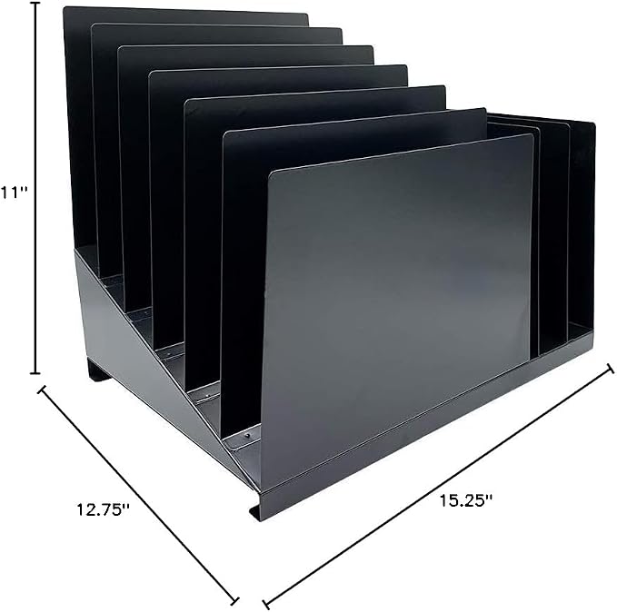 Huron Desktop File Binder Organizer Storage, Combination Vertical 3/Slant 6 Slot Tray, Black Steel - Image 6