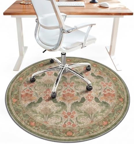 5FT Round Office Chair Mat for Hardwood Floor, Non-Slip Washable Sage Green by BESBLEE