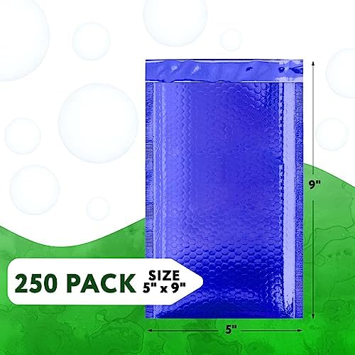 Metallic Bubble Mailers, Blue Glossy Padded Envelopes 5 x 9 Inches, Cushion Bubble Shipping Bags, Self Seal Mailing Envelopes, Pack of 250 - Image 2