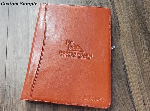 DUKE&COW Vegan Leather Portfolio Binder, 3 Ring Binder Padfolio for Women, Brown Folder, Handmade Oranizer, Personalized Resume Folder (Brown, Custom) - Image 4