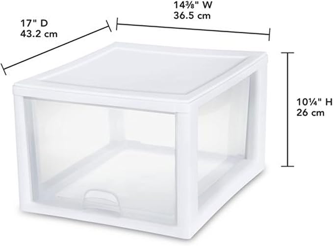 Sterilite Stackable Drawer Organizers 27 Quart, 4-Pack and 16 Quart, 6-Pack | White Frame - Large Plastic Storage Drawers for Closet, Dresser, Cabinet, Bedroom, Pantry, and Bathroom Organization - Image 3