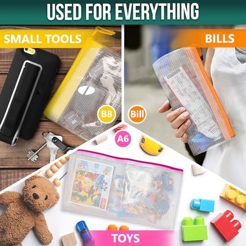 16 Pack Assorted Sizes Plastic Mesh Zipper Pouches for Storage & Organize Board Games - Puzzles - Documents - Bills - School and Office Supplies - Travel - Makeup - Multisize Mesh Zipper Pouch - Image 4