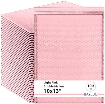 Light Pink Bubble Mailers 10x13, Self Seal Poly Padded Envelopes, 100 Pack by BAYLUE