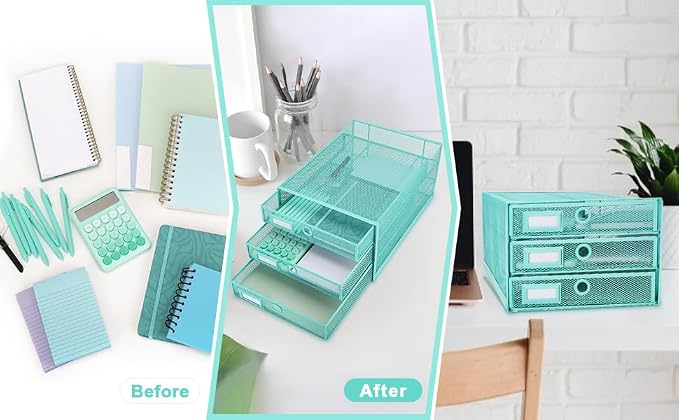 Exerz Paper Sorter 3 Drawer Wire Mesh A4 / Desk Multifunctional Desk Organiser/Multi-Layer Letter Tray - for Documents, Magazines, Notebooks and Letter | Desk Organiser Pull Out Trays Keep Files Letters Magazines Folders Notebooks Neatly Separated Easy... - Image 4