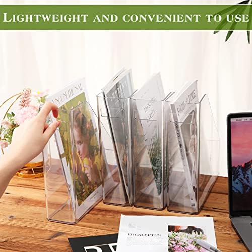 12 Pcs Clear Acrylic Magazine File Holder Plastic Desk Organizer with Handle Basics Vertical Magazine Rack Desk Folder Document Storage Organizer for Home Office School Work Study Desktop Supplies - Image 4