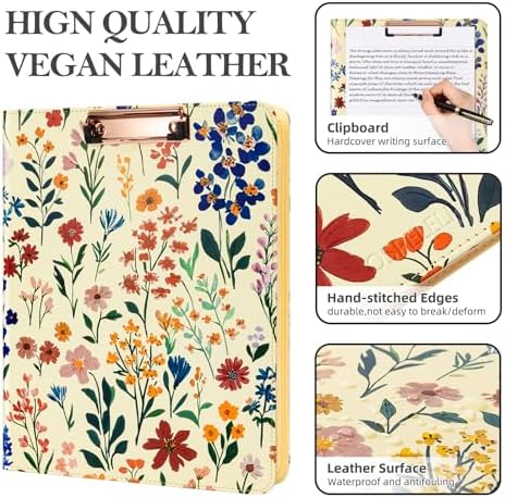 Ospelelf Leather Clipboard Binder with Storage - 3 Ring Zippered Padfolio Portfolio Folder - Calculator, 12.1” Tablet Sleeve, 5 Dividers with Pocket, Refillable Notepad, Card Slot (Floral) - Image 5