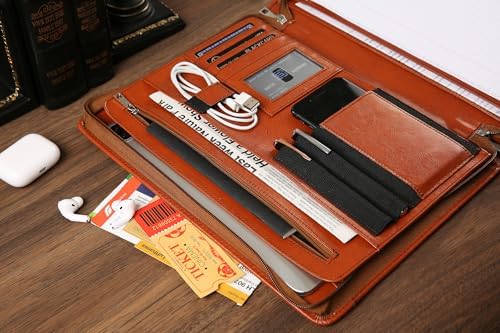DUKE&COW Personalized Vegan Leather Portfolio for Men, Brown, A4 Writing Pad Holder Organizer - Image 6
