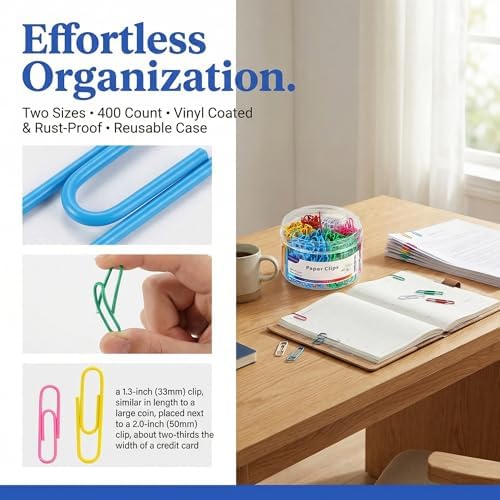 Paper Clips, Assorted Sizes (1.3 & 2 Inch), Colored, 400PCS - Image 5