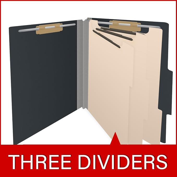 25 Pt. Pressboard Classification Folders, 2/5 Cut ROC Top Tab, Letter Size, 3 Dividers, Black (Box of 10) - Image 8