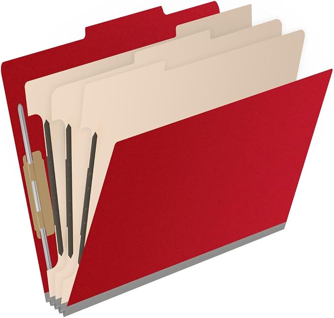 25 Pt. Pressboard Classification Folders, 2/5 Cut ROC Top Tab, Letter Size, 3 Dividers, Deep Red (Box of 10) - Image 2
