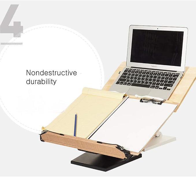 EYELEVEL Wooden Book Stand Reading Rest Bookrest Cookbook Laptop Holder for Textbook Music Score Desk Laptop Height Adjustable 270° Angle Adjustable with withmolly USB led Book Light - Image 8