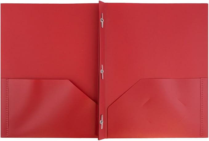 JAM PAPER Plastic Color POP Folders - 2 Pocket Durable Folders with Metal Prongs Fastener Clasps - Red - Bulk 96/Pack - Image 2