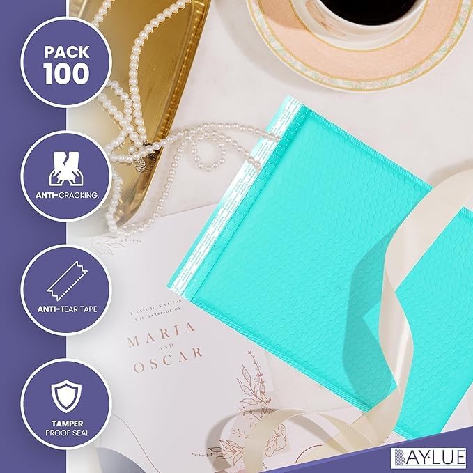 Teal Bubble Mailers 12.5x19, Self Seal Poly Padded Envelopes #6, 100 Pack - Image 4