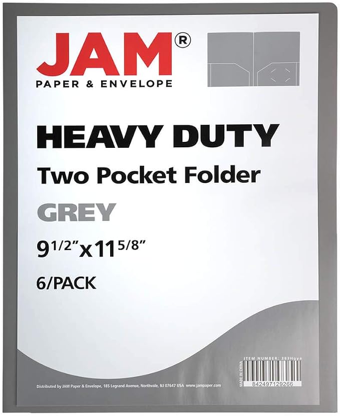 JAM PAPER Heavy Duty Plastic 2 Pocket Extra Tough School Folders - Grey - 6/Pack - Image 2
