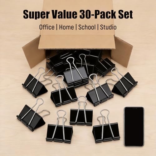 3 Inch Extra Large Jumbo Binder Clips (30 Pack)– Sturdy Black Metal Paper Clamps, Bulldog Clips for Office, Home & Classroom, Tempered Steel with 1.5" Capacity for Documents, Files, Craft Boards - Image 4