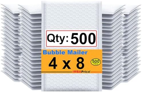 iMBAPrice 500#000 (4" x 8") Pure White Color SELF Seal Poly Bubble MAILERS Padded Shipping ENVELOPES (Total 500 Bags) by iMBAPrice