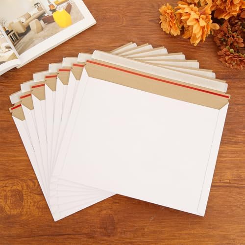 100 Pack 12x9.5 Inch Rigid Mailers, Self Seal Photo Document Mailer Cardboard Mailing Envelopes Stay Flat Mailers for CD, Photos, Document, Pictures, Papers, Files, White - Image 6