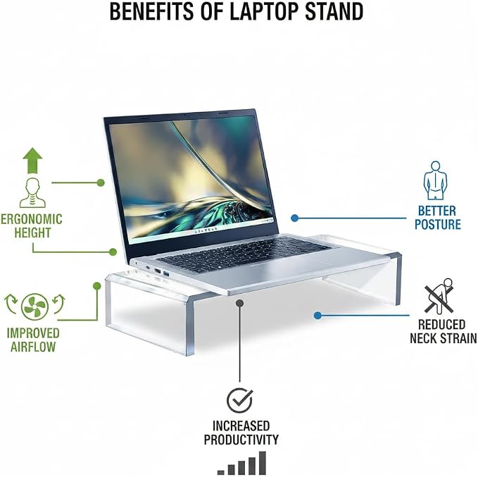 Azar 515360 Acrylic Monitor Stand Riser – Made in USA Laptop stand and Monitor Riser Acrylic Monitor Stand Riser Clear Laptop Stand for Desk Ergonomic Display Riser, Clear (15-Inch-Luxury Handcrafted) - Image 3