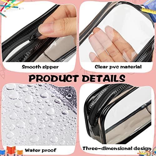 Fainne 50 Pcs Clear Pencil Pouch Bulk 7.87x1.38 Zipper Bag, Black, White - Image 3