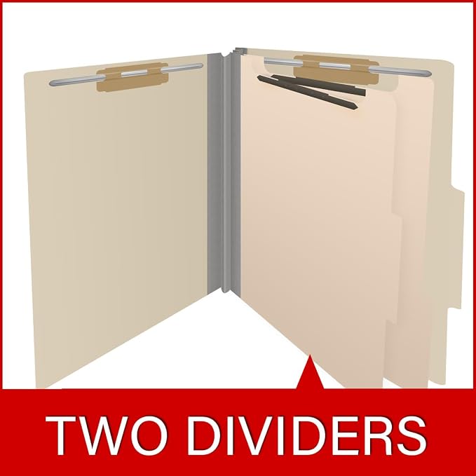 25 Pt. Pressboard Classification Folders, 2/5 Cut ROC Top Tab, Letter Size, 2 Dividers, Manila (Box of 10) - Image 8