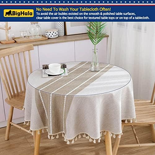 48 Inch Round Tablecloth Protector Clear Plastic Cloths Waterproof Wipeable Heat Resistant Vinyl PVC Desk Top Pad Cover for Kitchen Dining Room Furniture Table Rectangle Oblong Rectangular Tables Mat - Image 5