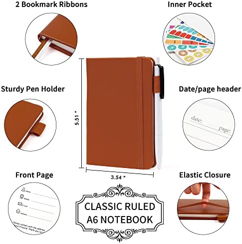 feela 15 Pack Pocket Small Notebooks Bulk, Mini Cute Notepads Hardcover College Ruled Lined Journals with Pen Holder for School Business Memos, with 15 Black Pens, 3.5”x 5.5”, A6, Brown - Image 2