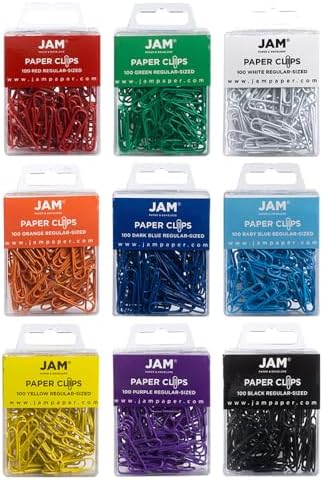 JAM PAPER Colorful Standard Paper Clips - Regular 1 Inch - Assorted Paperclips - 100 Clips per Color by JAMPaper