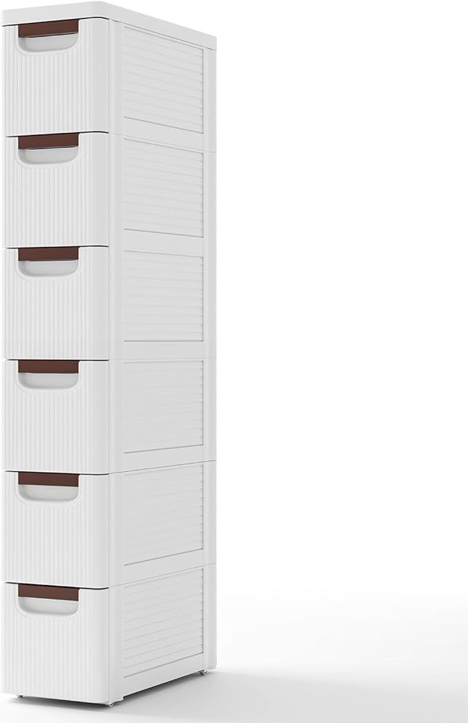 Giantex 6 Drawers Storage Cart, Narrow Plastic Dresser, Rolling Organizer Cart for Office Classroom Bedroom Bathroom Art Craft Supplies, Mobile Slim Utility Cart on Wheels (7.5"x16.5"x43") by Giantex