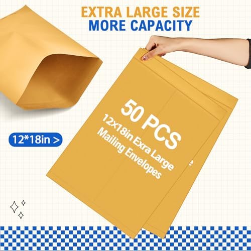 Motipuns 50 Pcs 12'' x 18'' Large Mailing Envelopes 32lb with Gummed Flaps - Image 3